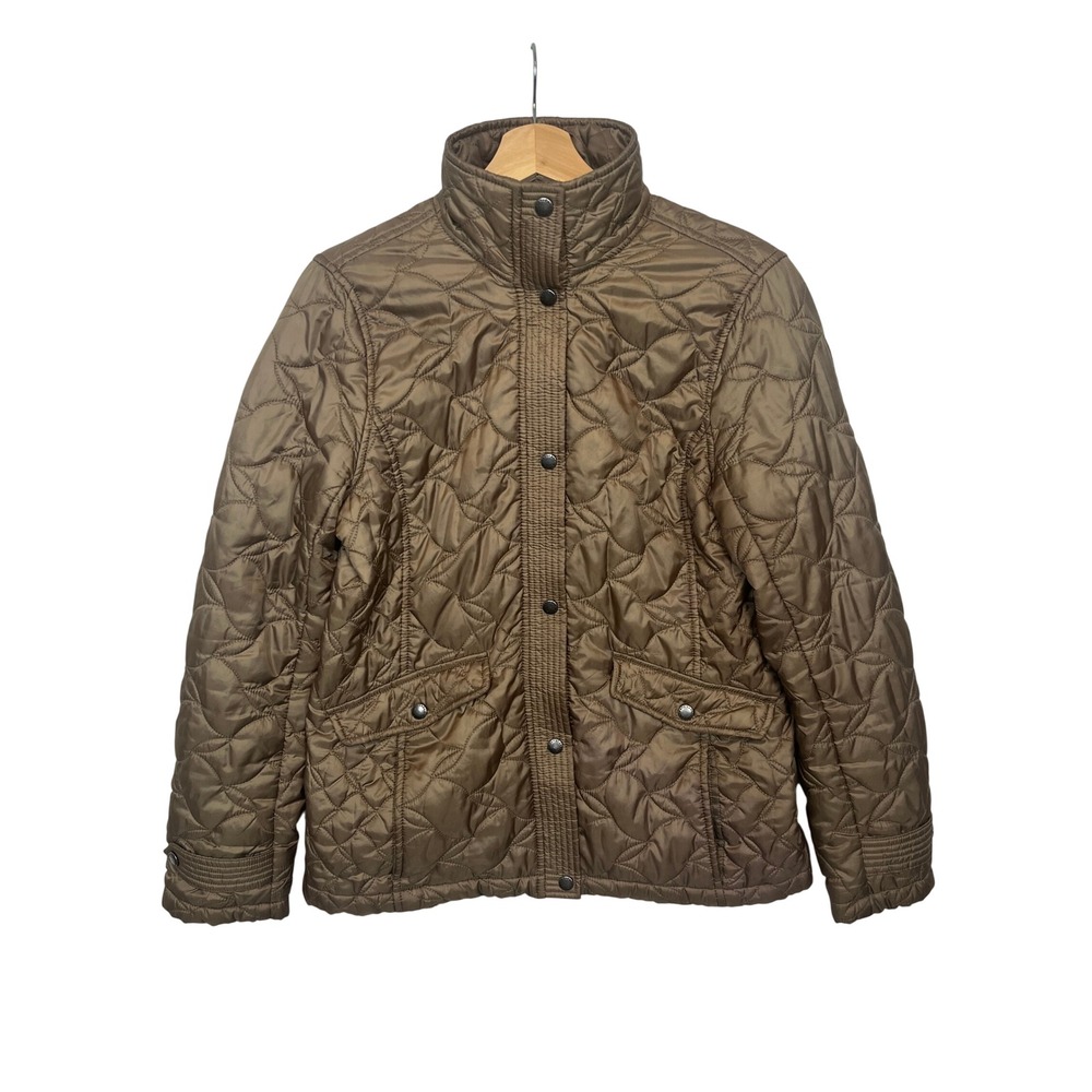 Lands' End Quilted‎ Barn Jacket Bronze Brown Floral Stitch Cottagecore Grandma S